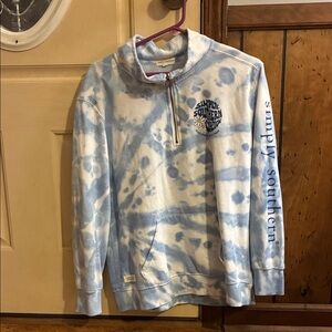 Simply Southern Light Blue and White Tie-Dye Quarter Zip Pullover